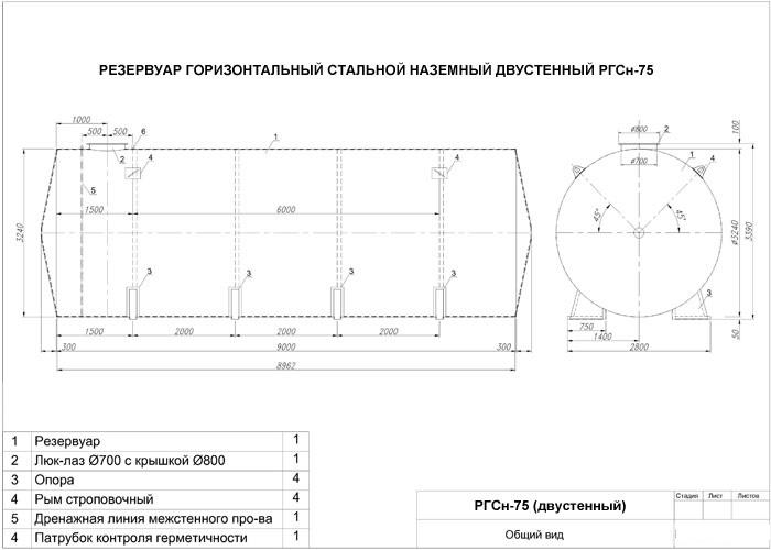 Резервуар горизонтальный стальной ргс 50 чертеж